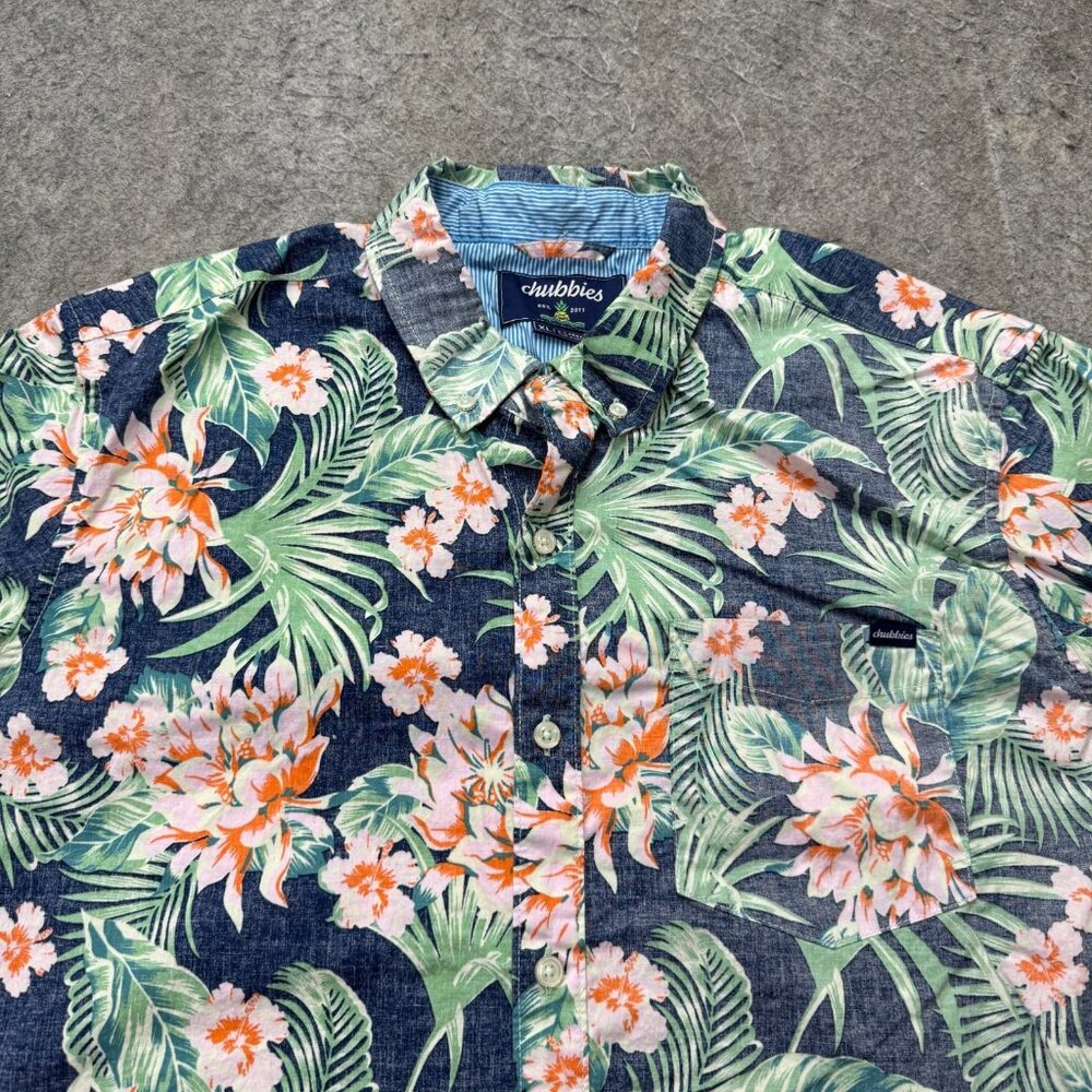 Chubbies Resort Wear Shirt Men XL Faded Blue Tropical Floral Short Sleeve
